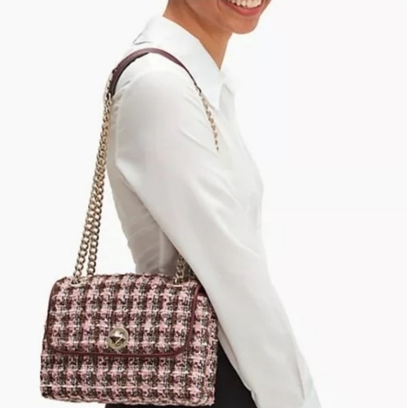 New Kate Spade NataliaTweed Barbiecore Pink Multi Small Flap Crossbody Handbag - Picture 3 of 17